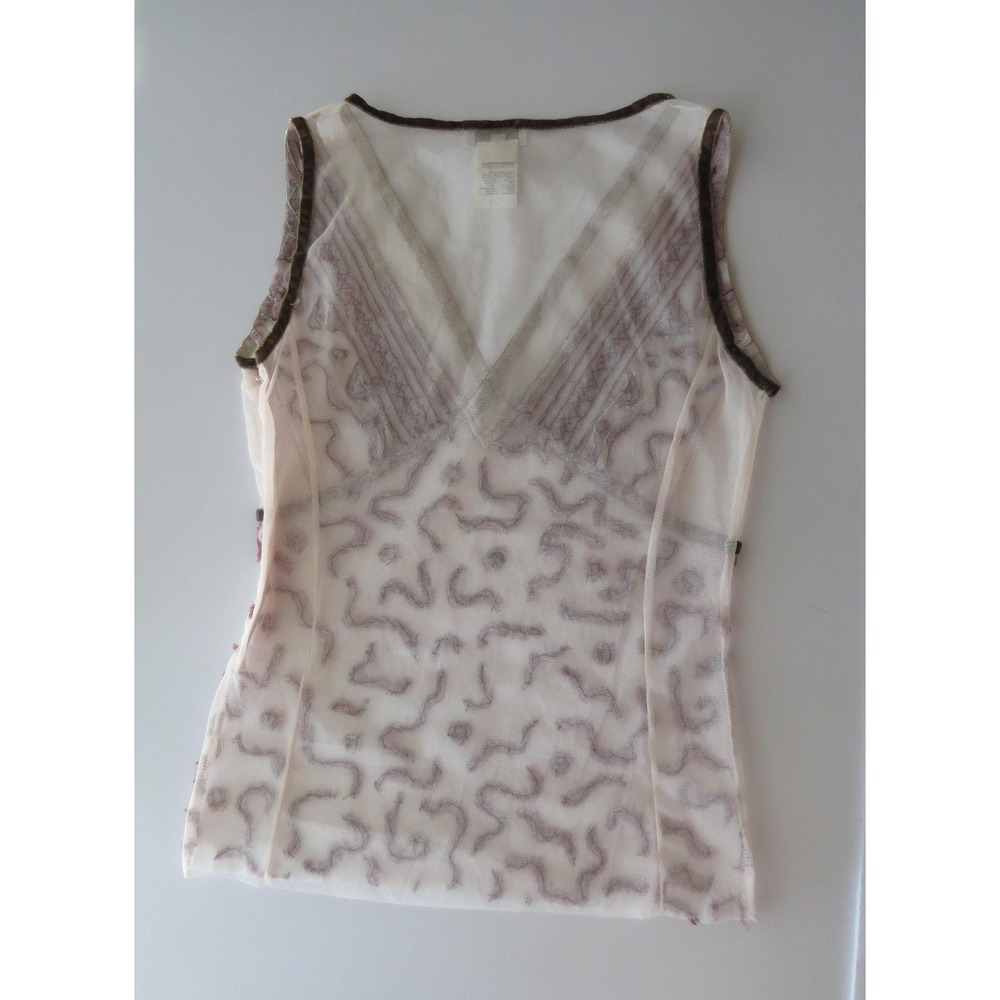 Vintage Pinko Italian 90s Silk Blend Embroidered Beaded Mesh Cami Made in Italy - Picture 8 of 11
